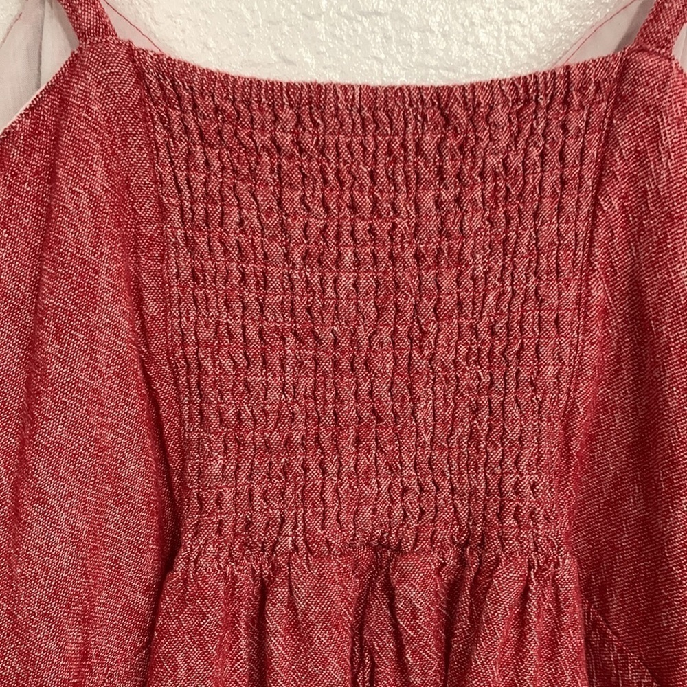 Indigo Rein Linen Red Button Through Double Pocket Cami Dress Size M - Picture 6 of 9